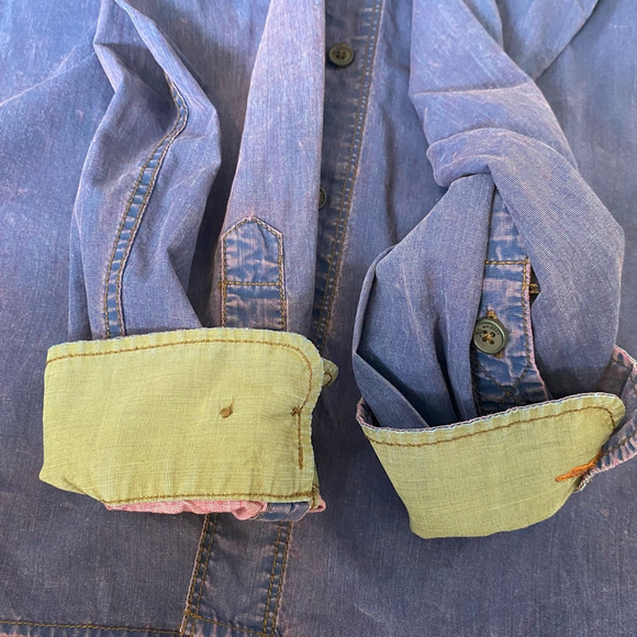 Robert Graham Jeans Button Up Shirt Large Blue Pink Long Sleeve Casual Acid Wash - Picture 15 of 16